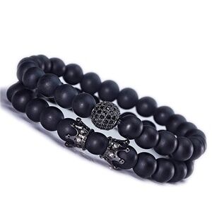 New Men's Stephen Oliver Black Bead Bracelet set